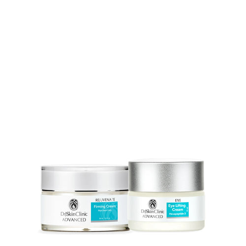 DrSkinClinic Advanced Face + Eye Firming Duo with Rejuvenate Firming Cream and Eye Lifting Cream on a clean white background.