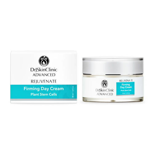 DrSkinClinic Advanced Rejuvenate Firming Day Cream with Plant Stem Cells shown with product jar and box on a white background.