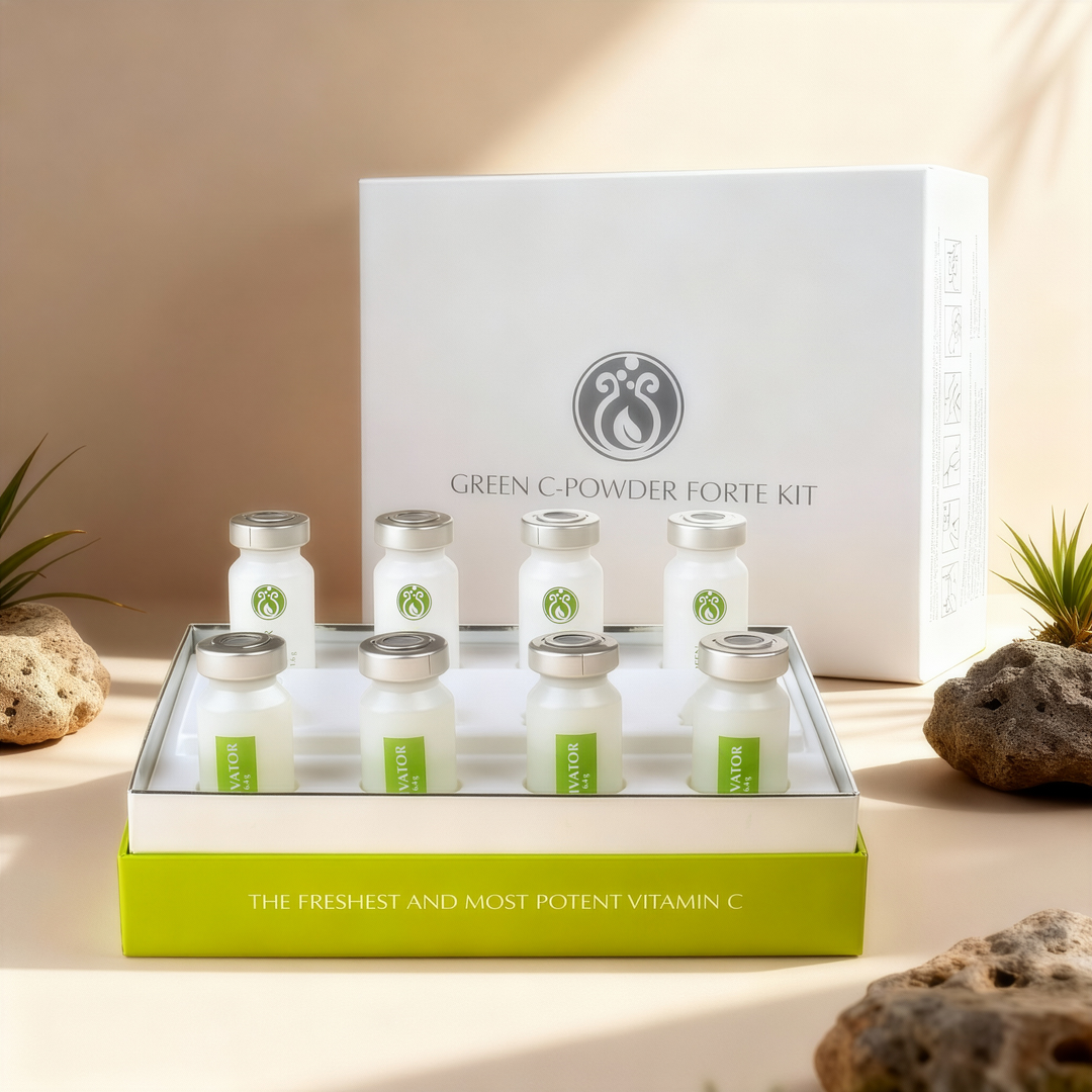 Green C-Powder Forte kit with bottles and packaging on a neutral background
