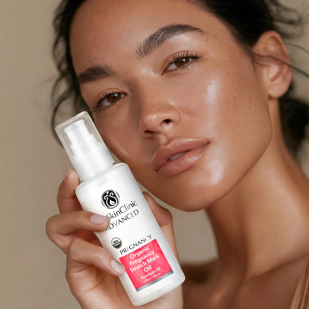 Woman holding Organic Pregnancy Stretch Mark oil