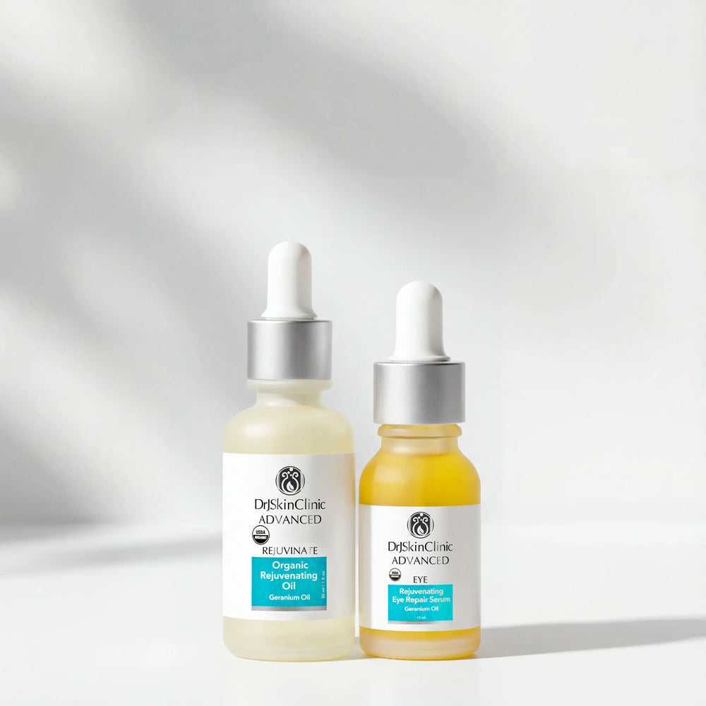 Two bottles of Dr. Skin Clinic Advanced skincare oils on a white background